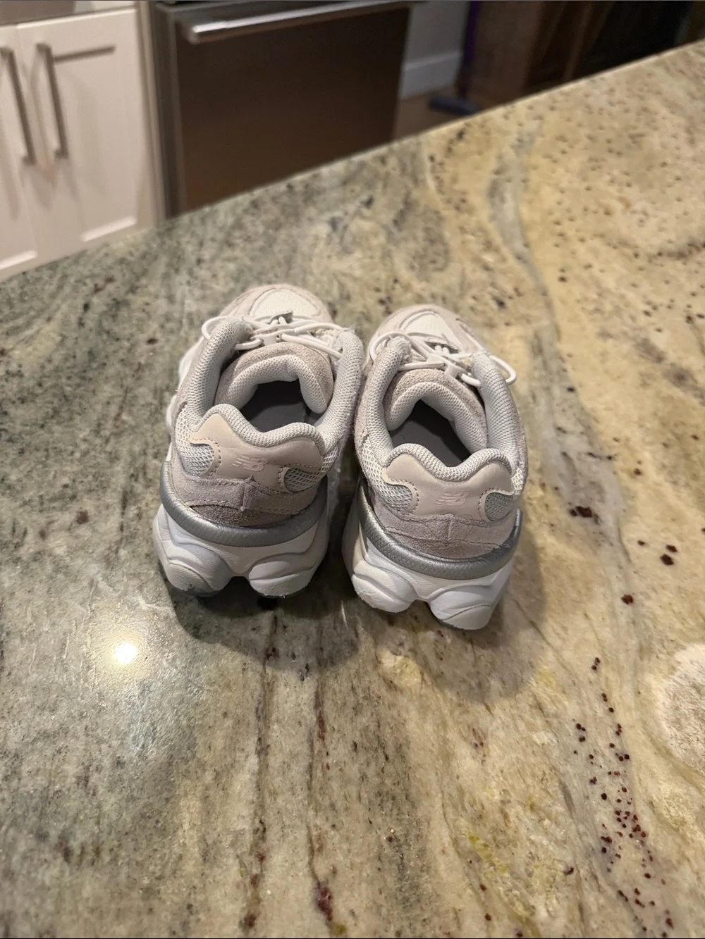 New Balance Kids Light Gray and White Chunky Sneakers
